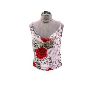 Rene Derhy Black White Rose Print Cami Top S NWT